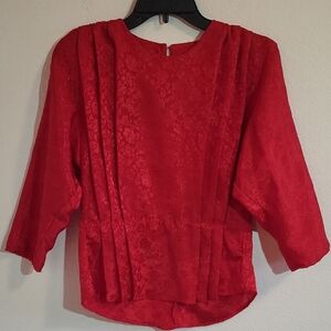 Elegant Vintage Christina Red Floral Blouse